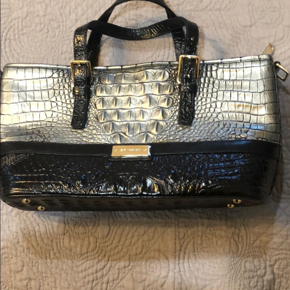 Brahmin silver and black shoulder handbag
